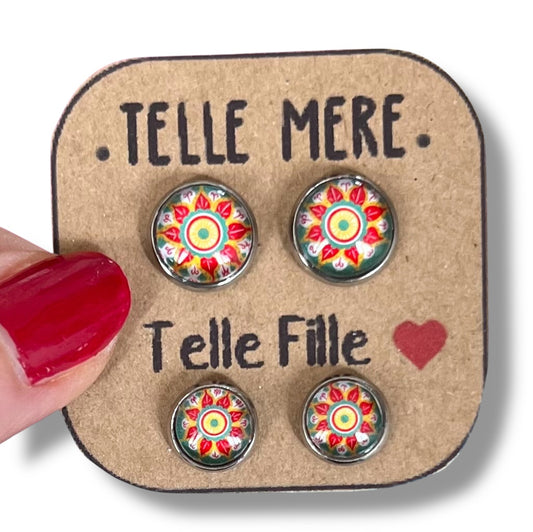 Puces d'Oreilles Mère Fille / "Telle mère, Telle Fille!" mandala vert
