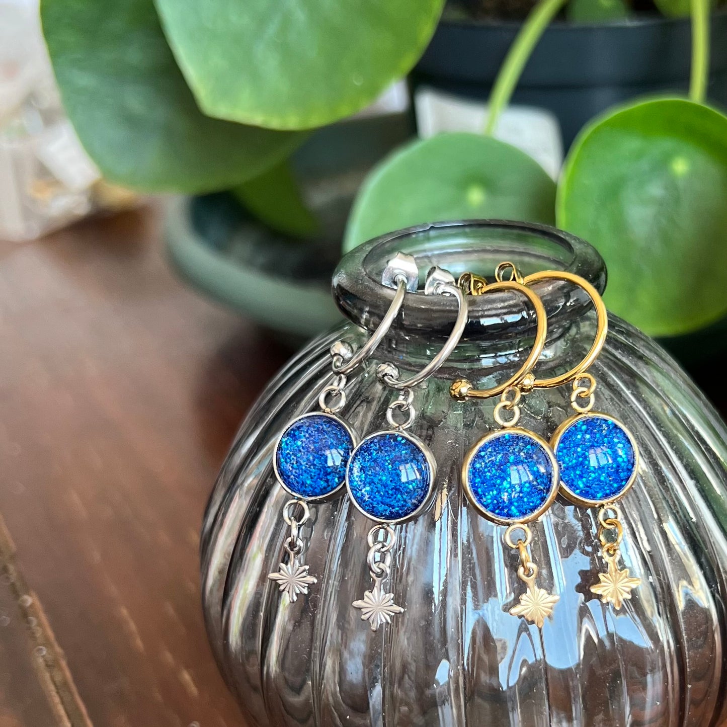 Blue glitters HOOP EARRINGS