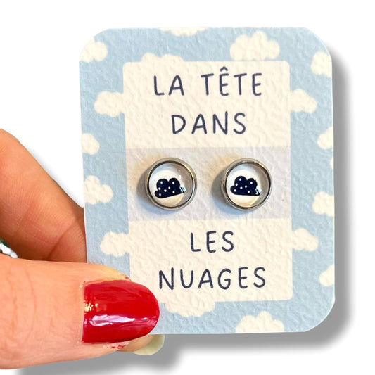 Blue Cloud Stud Earrings / " La tête dans les Nuages"