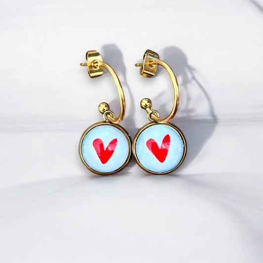 Red Heart mini hoop earrings