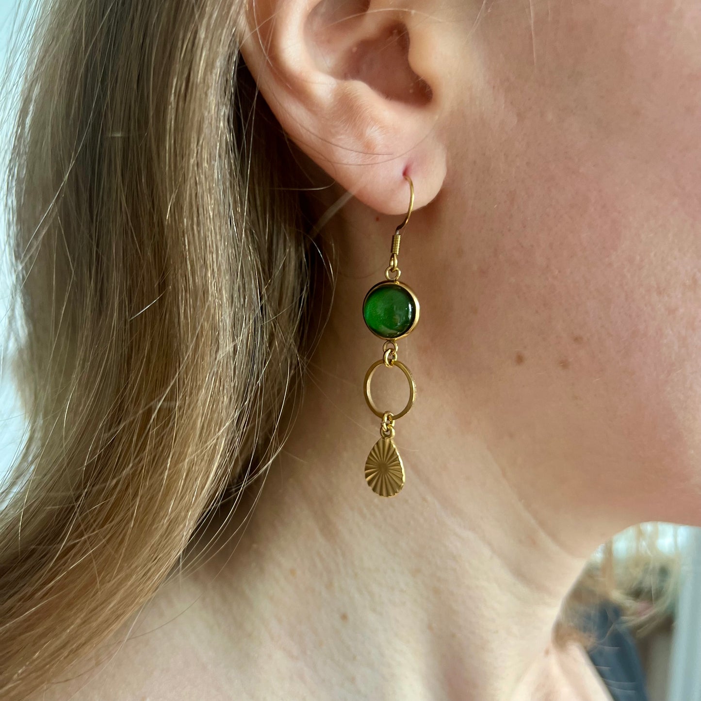 Green mismatched Earrings 