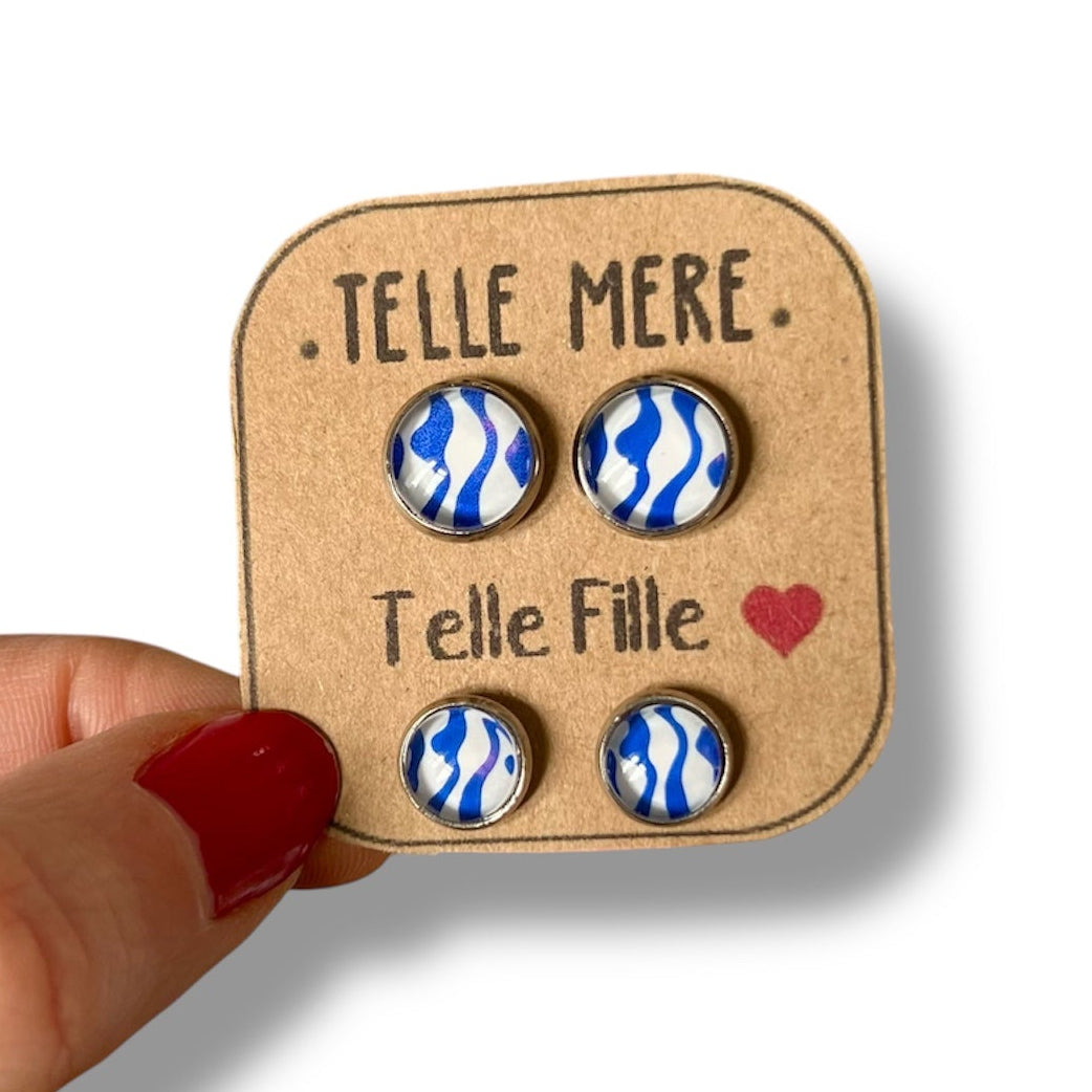 Puces d'Oreilles Mère Fille / "Telle mère, Telle Fille!" vagues bleues et blanches