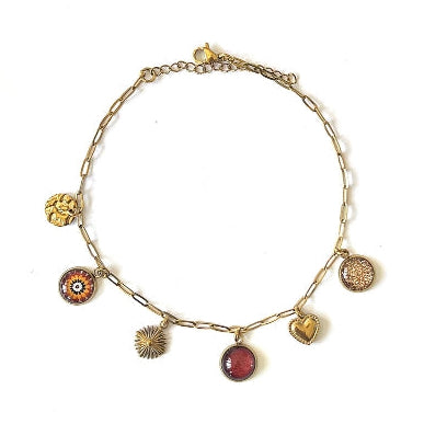Bracelet de cheville breloques mandala marron