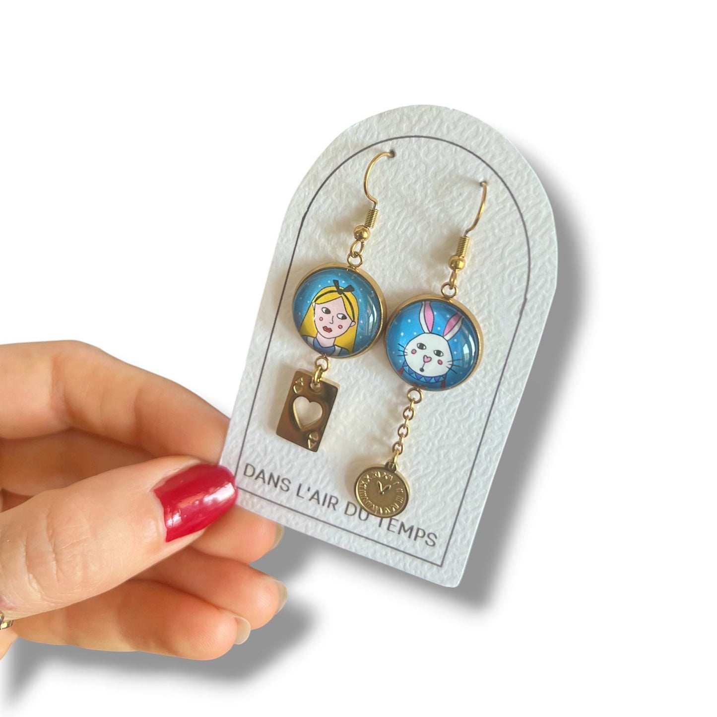 Boucles d'Oreilles Alice aux pays des Merveilles et Lapin blanc
