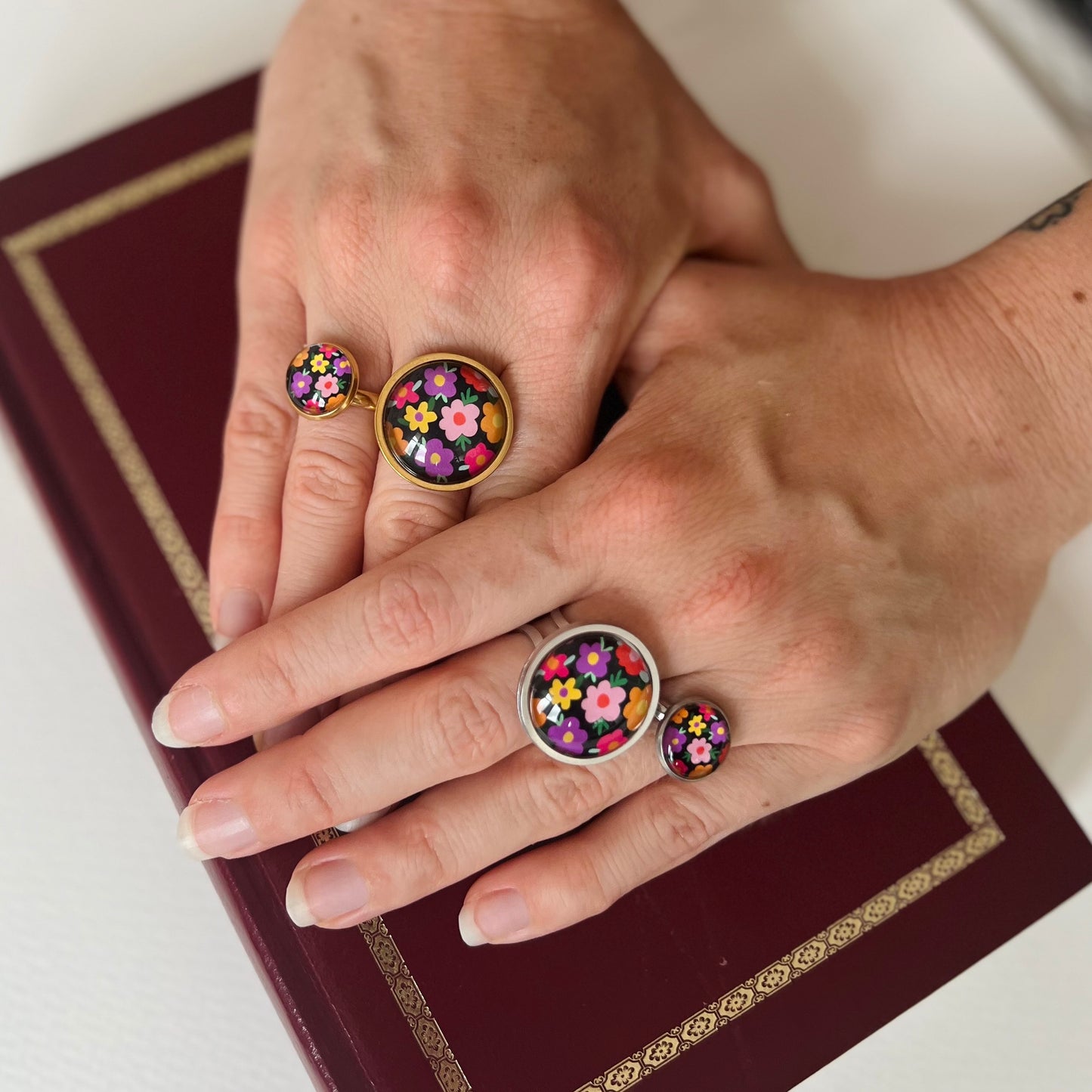 gold colorful Floral Ring