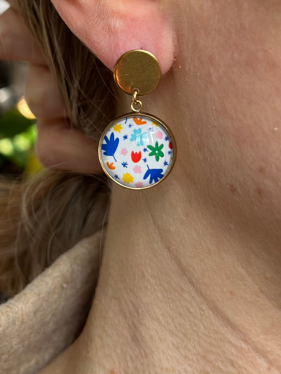 Colorful pattern matisse style earrings, Golden or Silver Finish