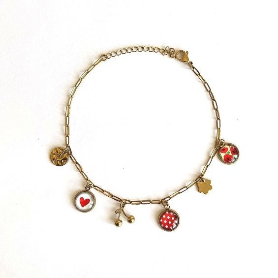 Bracelet de cheville breloques coquelicots