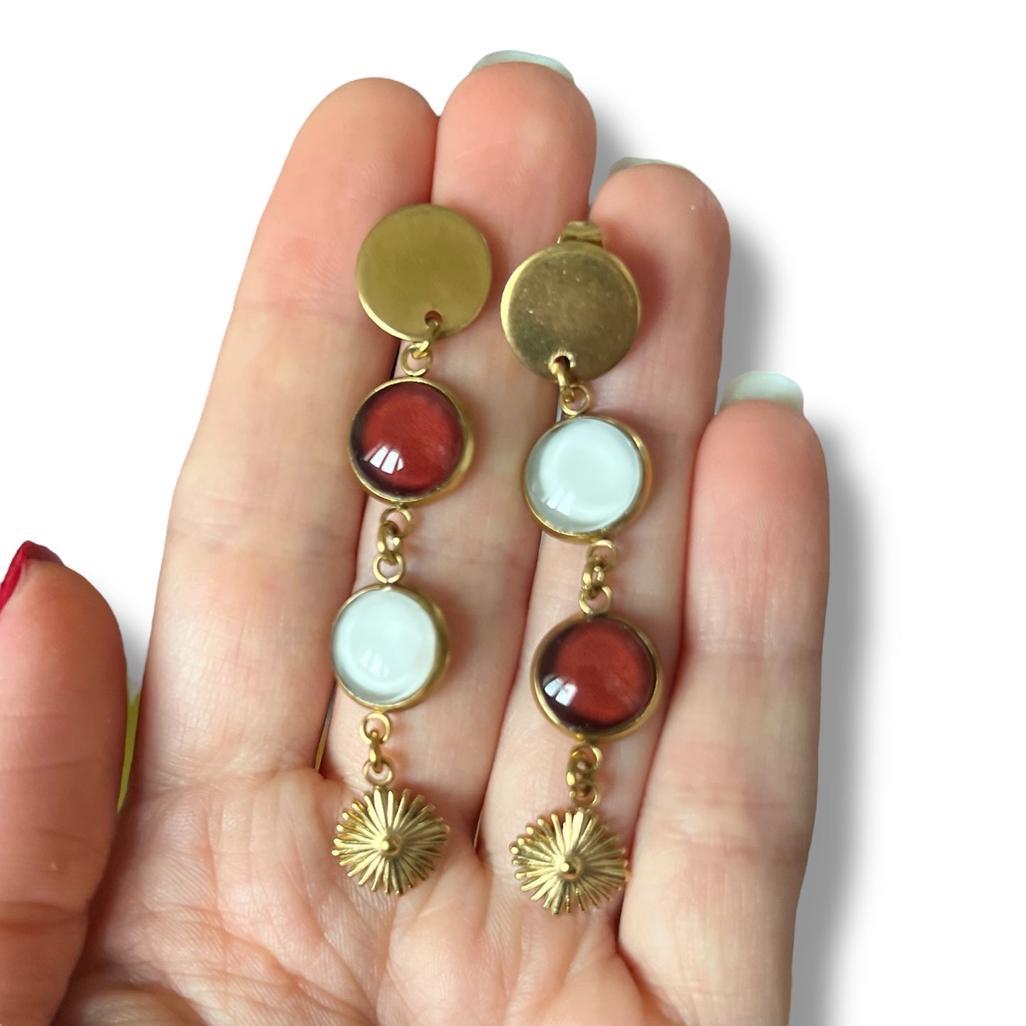 Burgundy and beige mismatched Earrings 