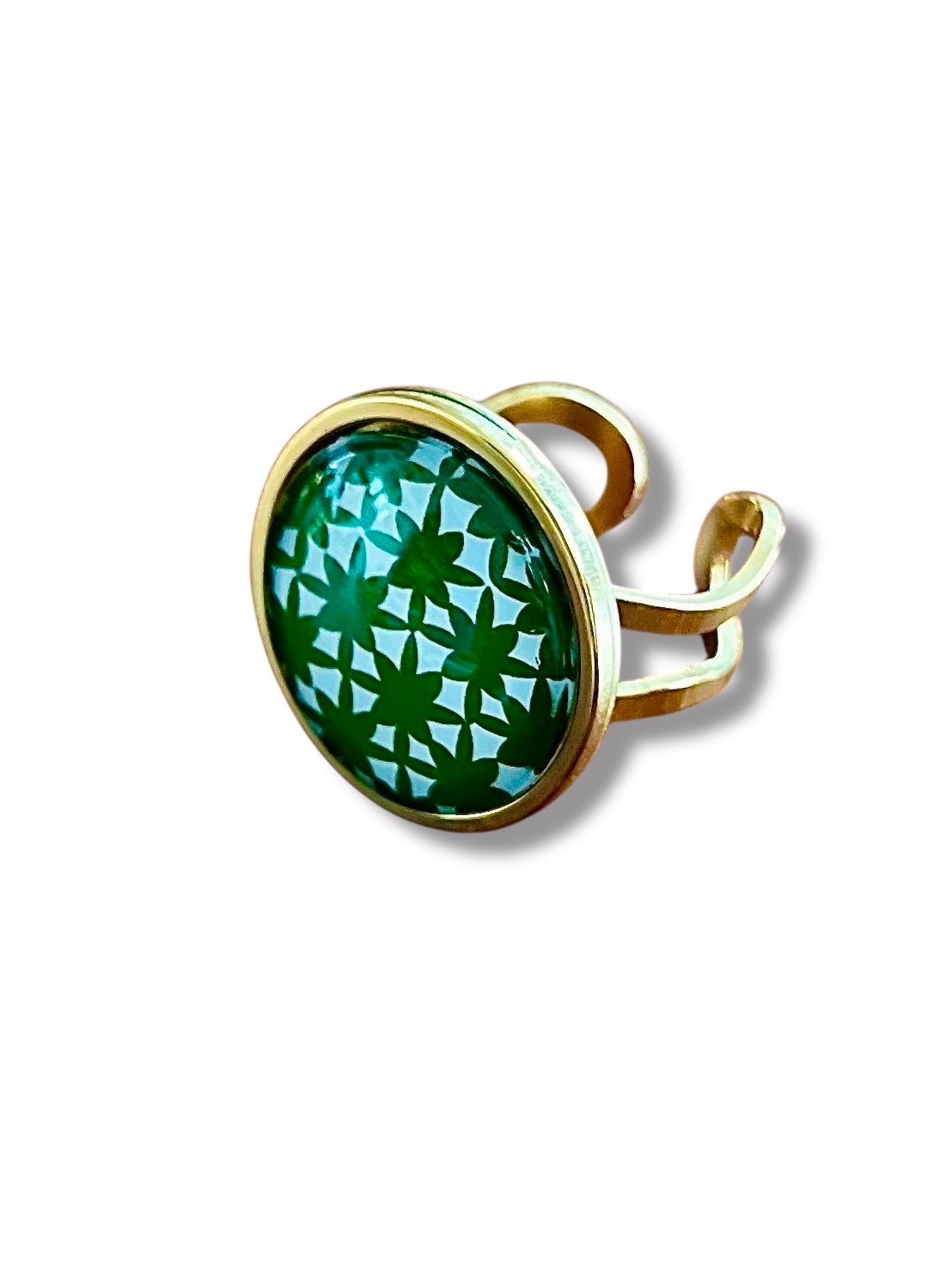 green and white geometrical Ring, Golden or Silver Finish