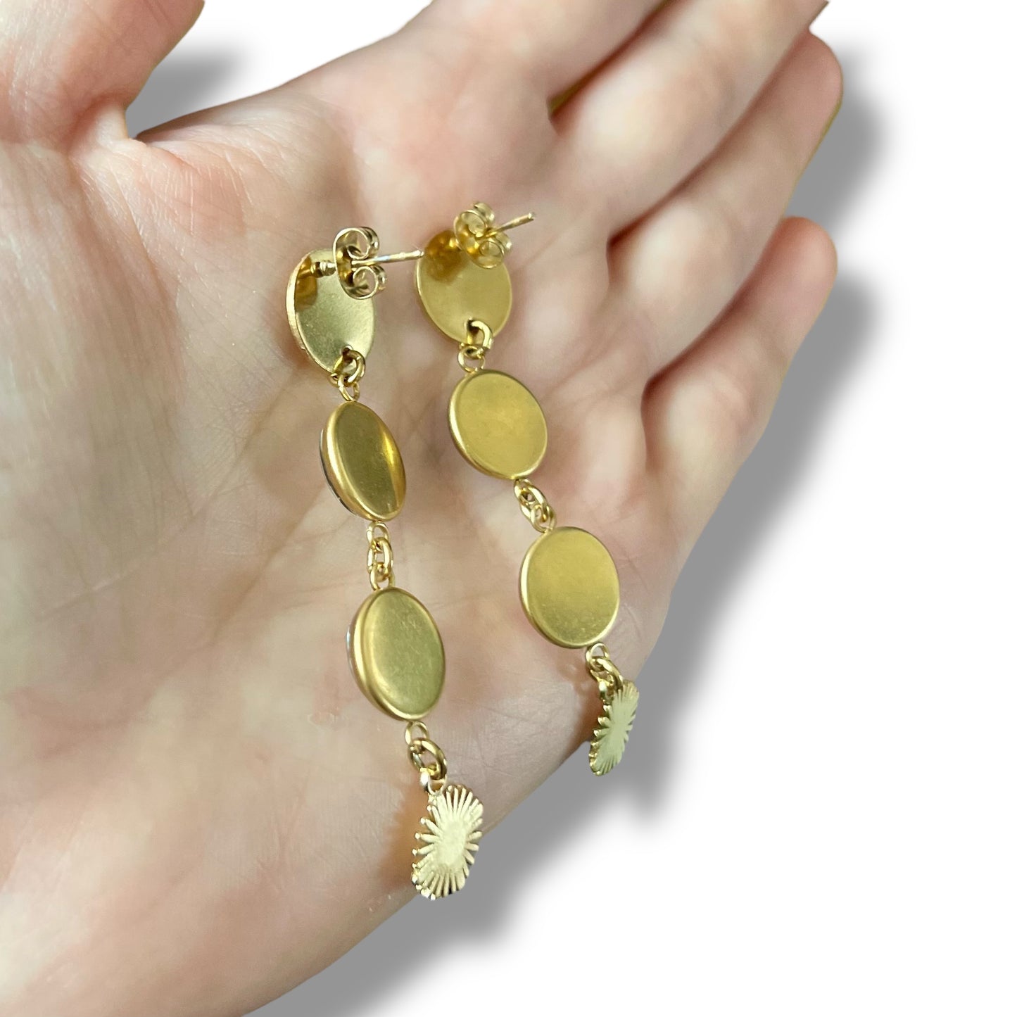 Boucles d'oreilles fines camel et bleu marine