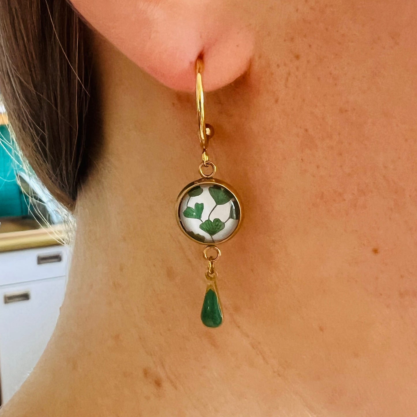 Orange and Green Mandala HOOP EARRINGS, golden or silver finish