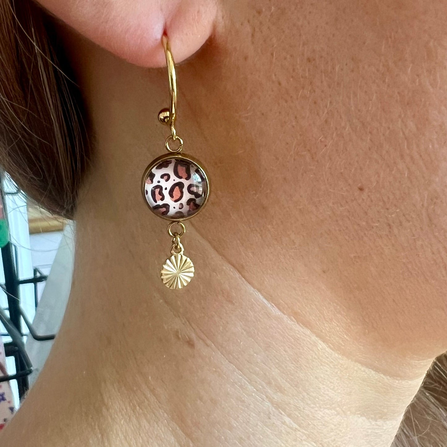 Leopard print mini hoop earrings, golden or silver finish