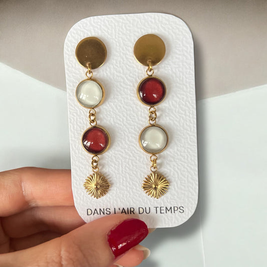 Burgundy and beige mismatched Earrings 