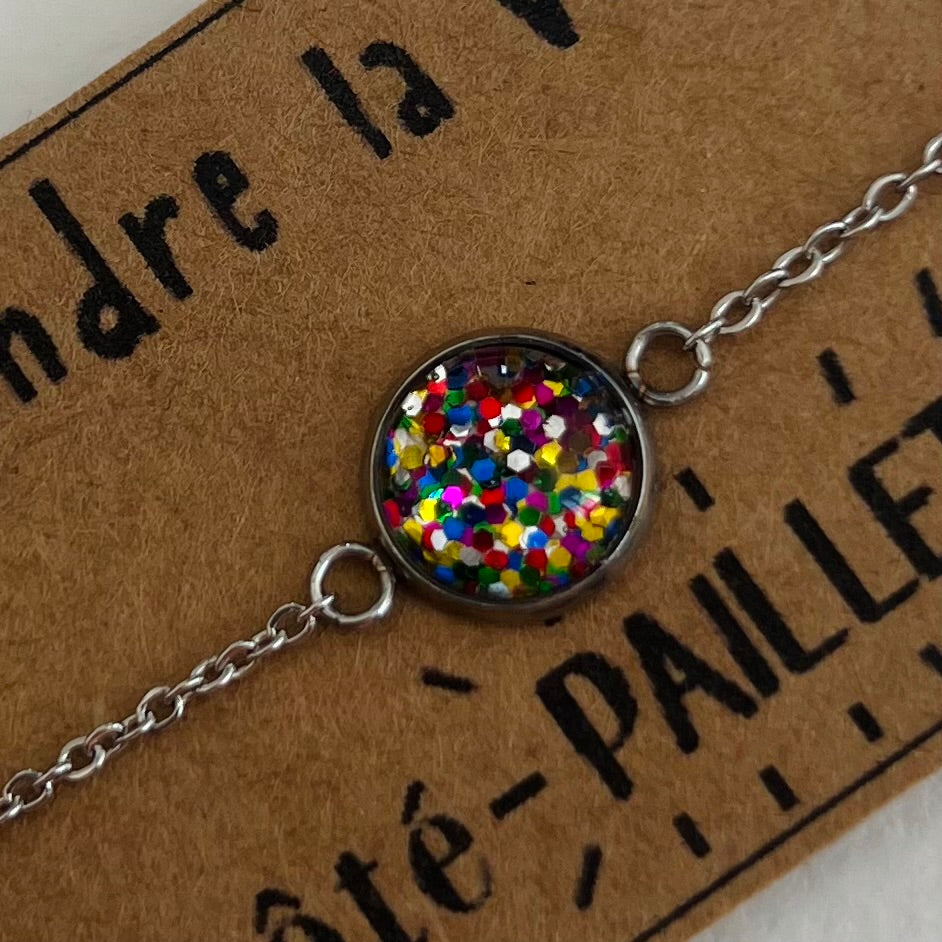 Bracelet Acier Inoxydable Paillettes Multicolores