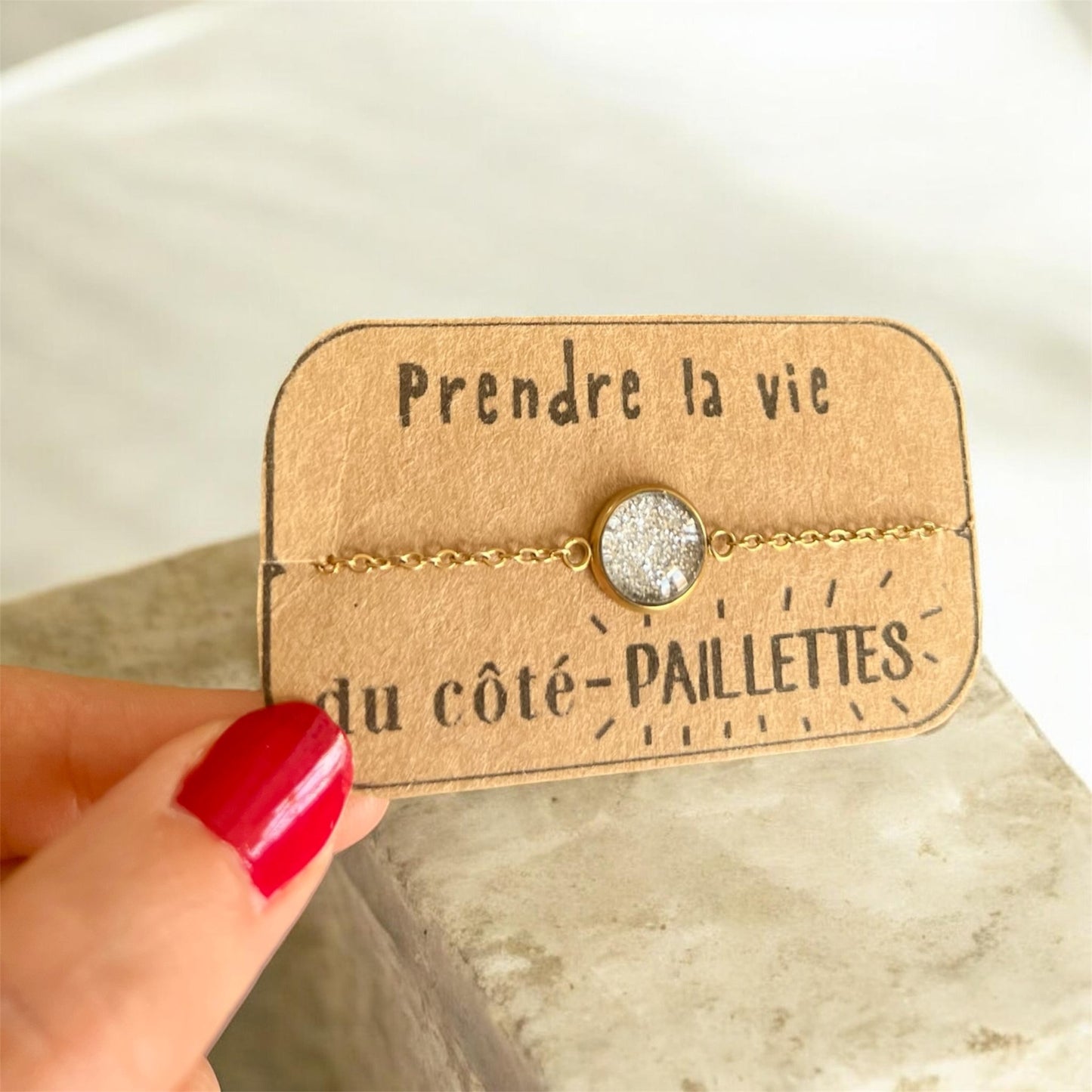 Bracelet Acier Inoxydable Paillettes Argentées