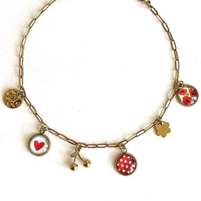 Bracelet de cheville breloques coquelicots