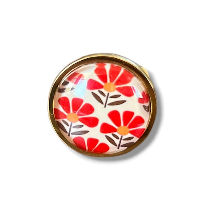 Bague motif japonisant rouge et beige