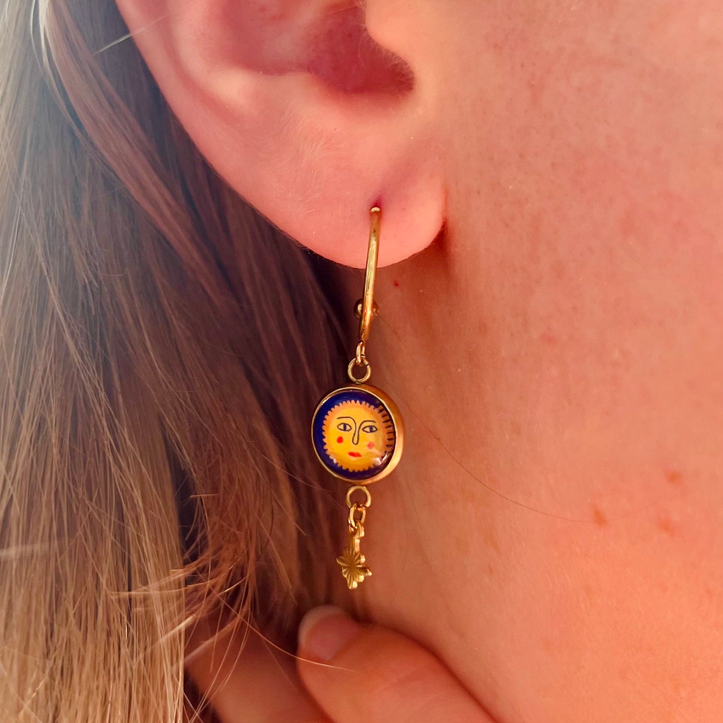 Sun Face and Moon HOOP EARRINGS