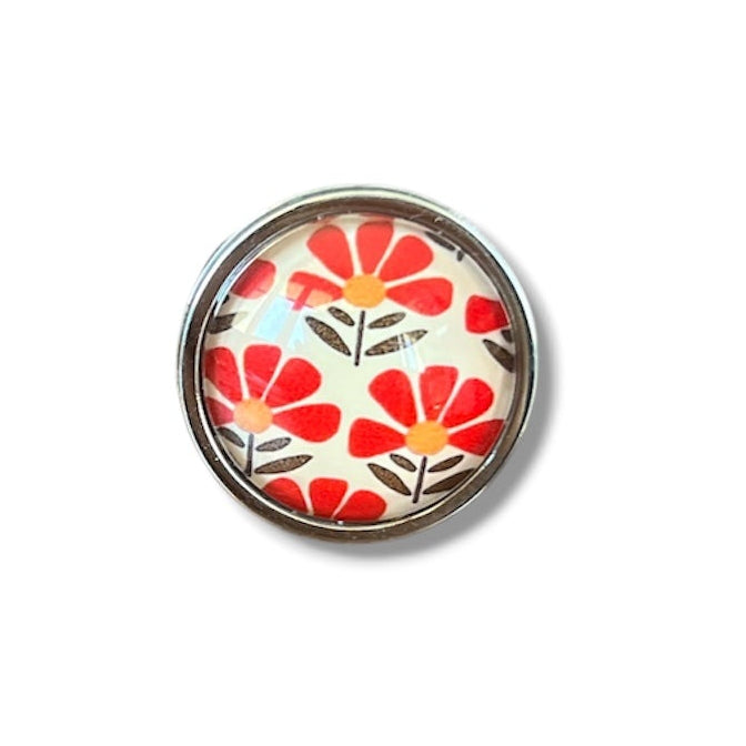 Bague motif japonisant rouge et beige