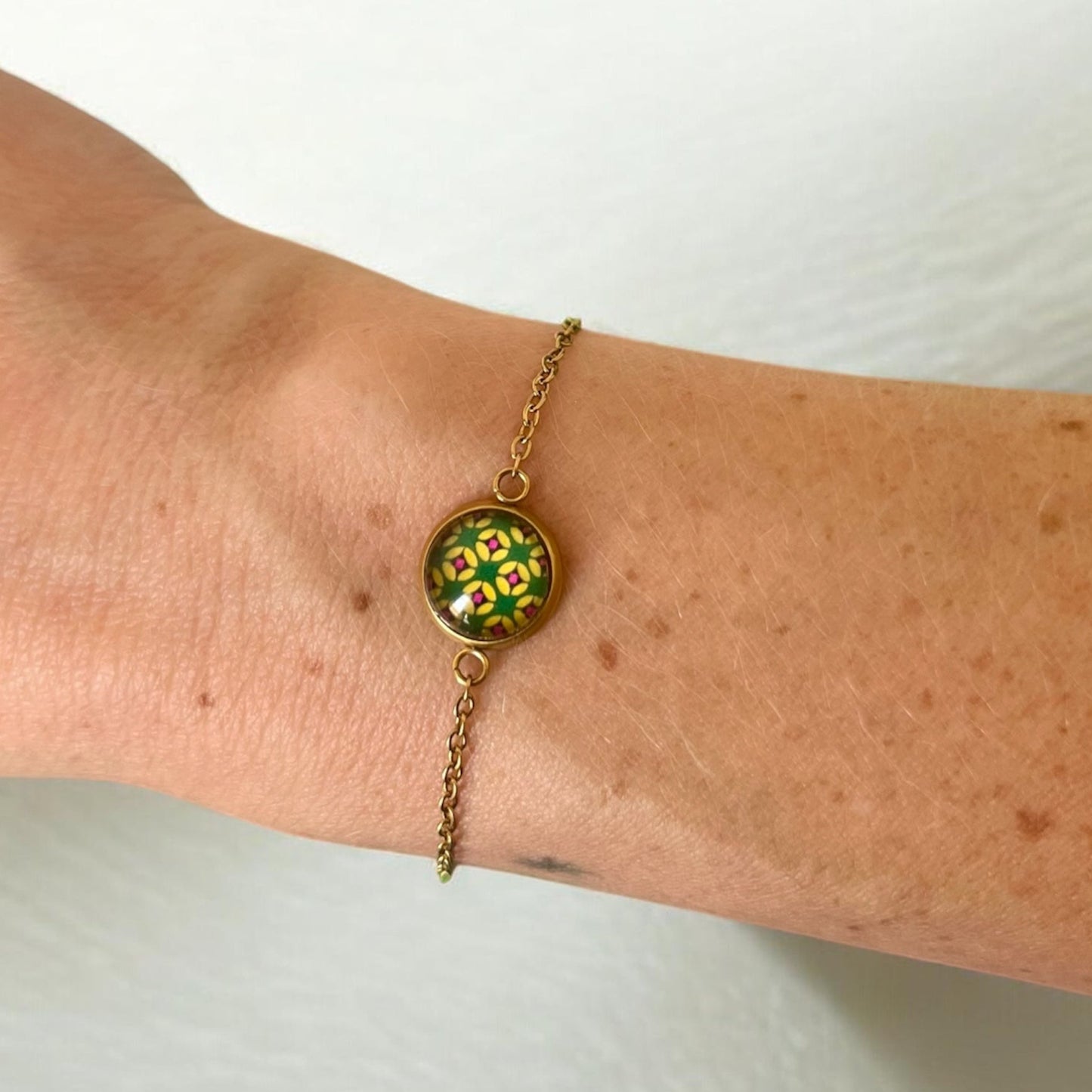 Bracelet Acier Inoxydable Motif géométrique rétro vert