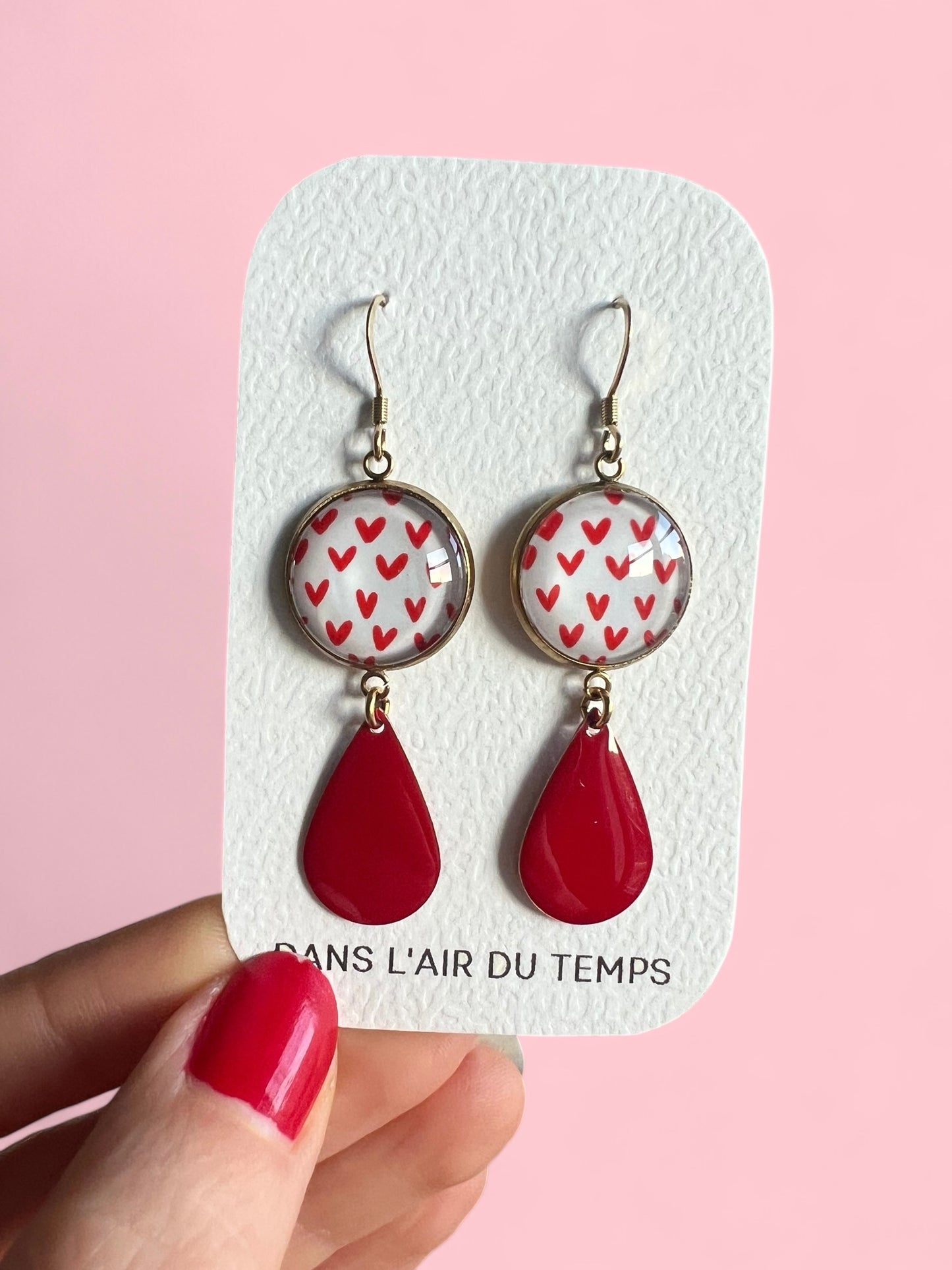 small red hearts Earrings, red Enamel, Golden or Silver Finish