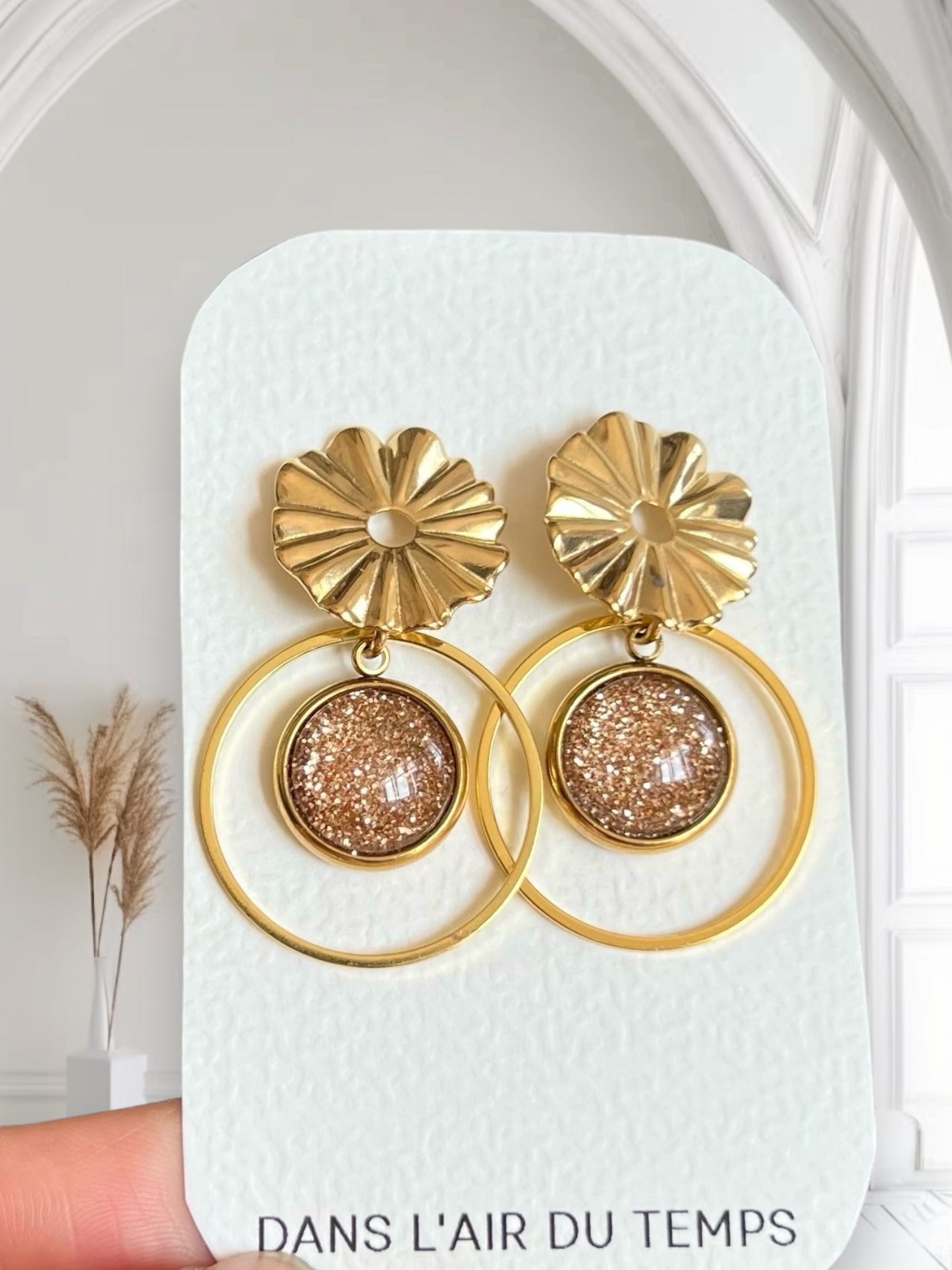 Golden glitter Boho Dangle Earrings