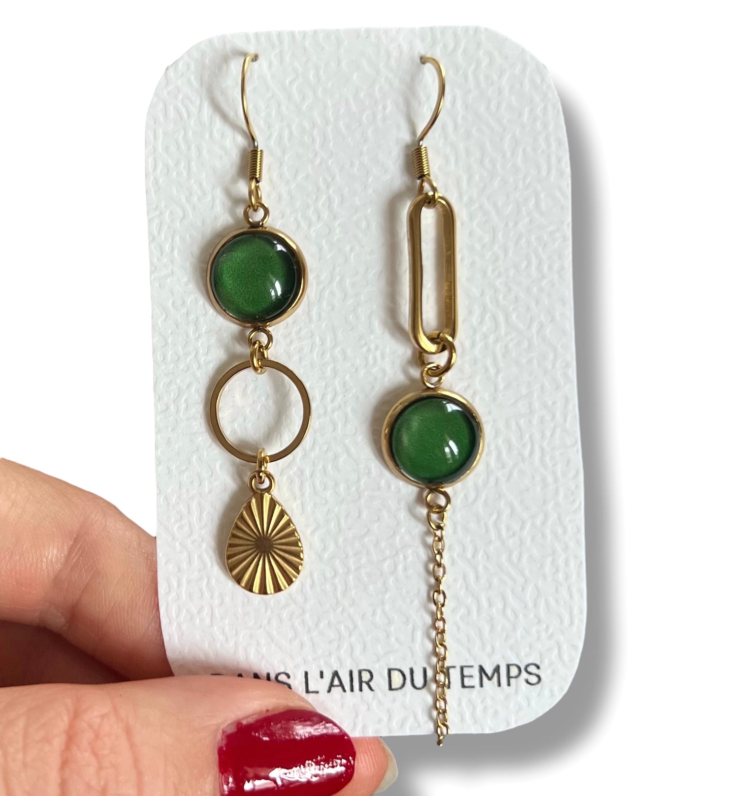 Green mismatched Earrings 