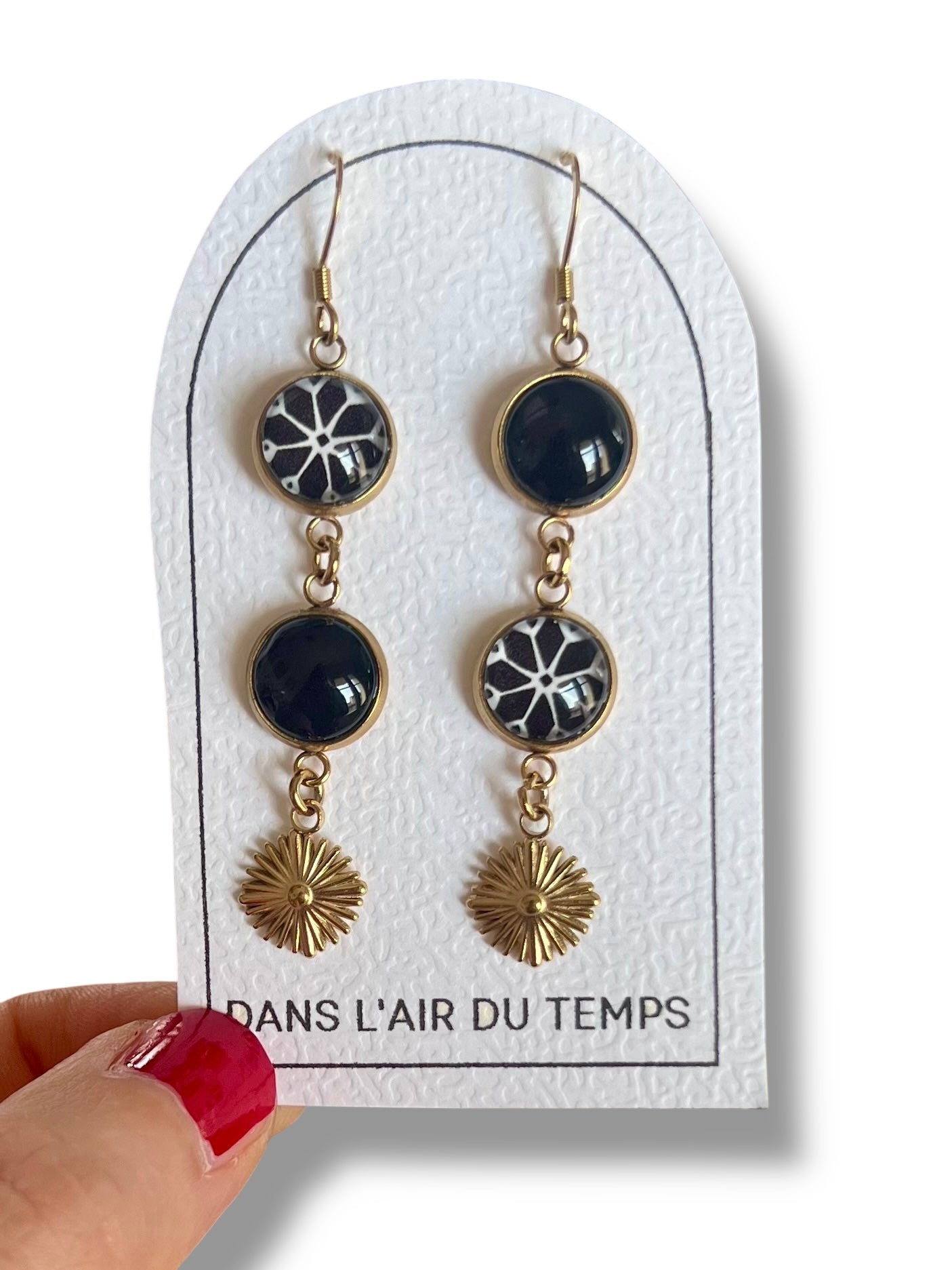 black mandala mismatched Earrings , Golden Finish