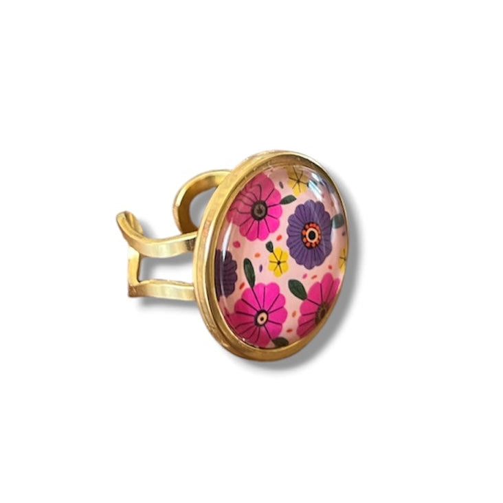 Colorful and yellow liberty Floral Ring, Golden or Silver Finish