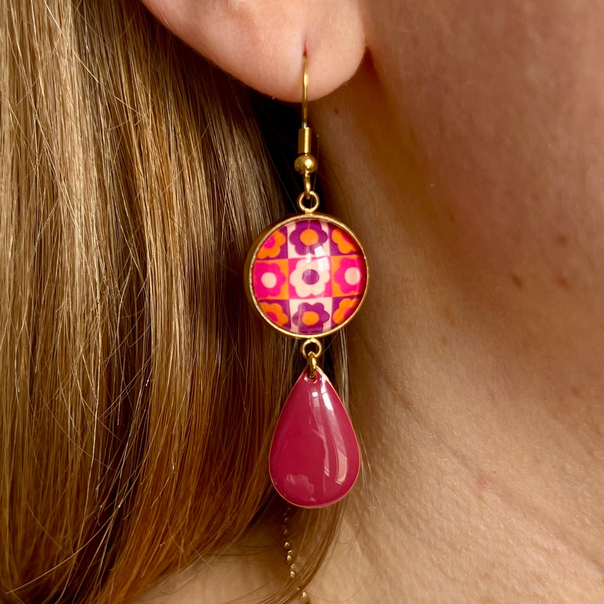 BOUCLES D'OREILLES pendantes fleurs rétro