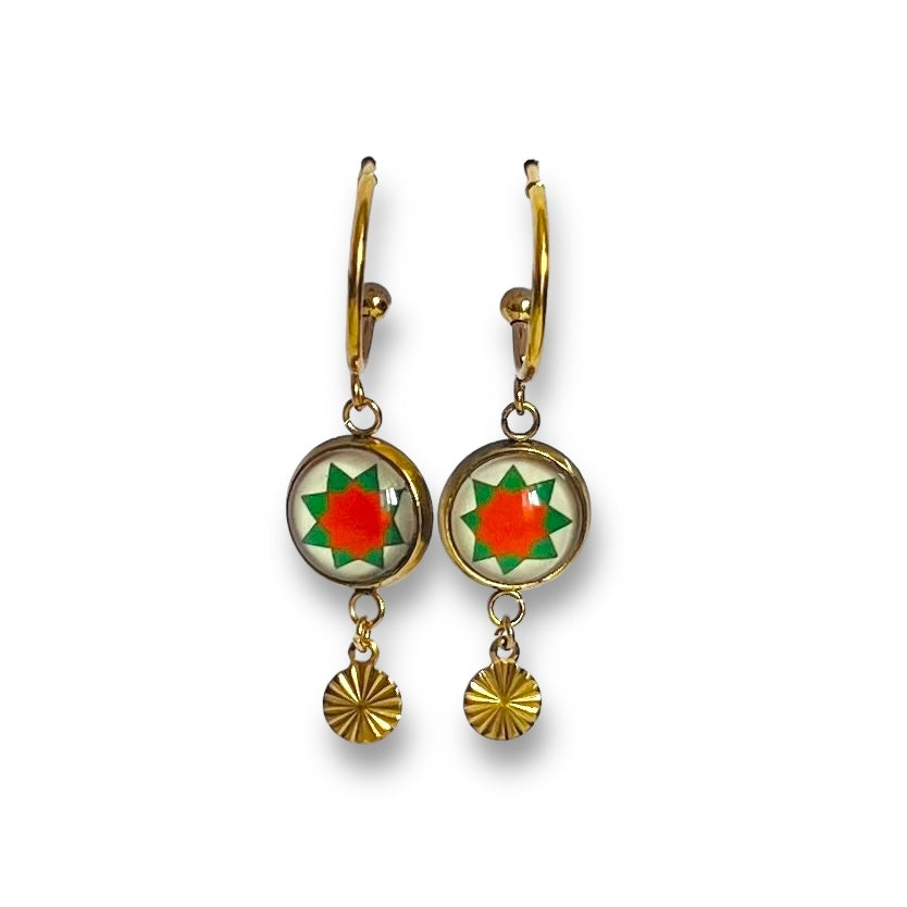 Orange and Green Mandala HOOP EARRINGS