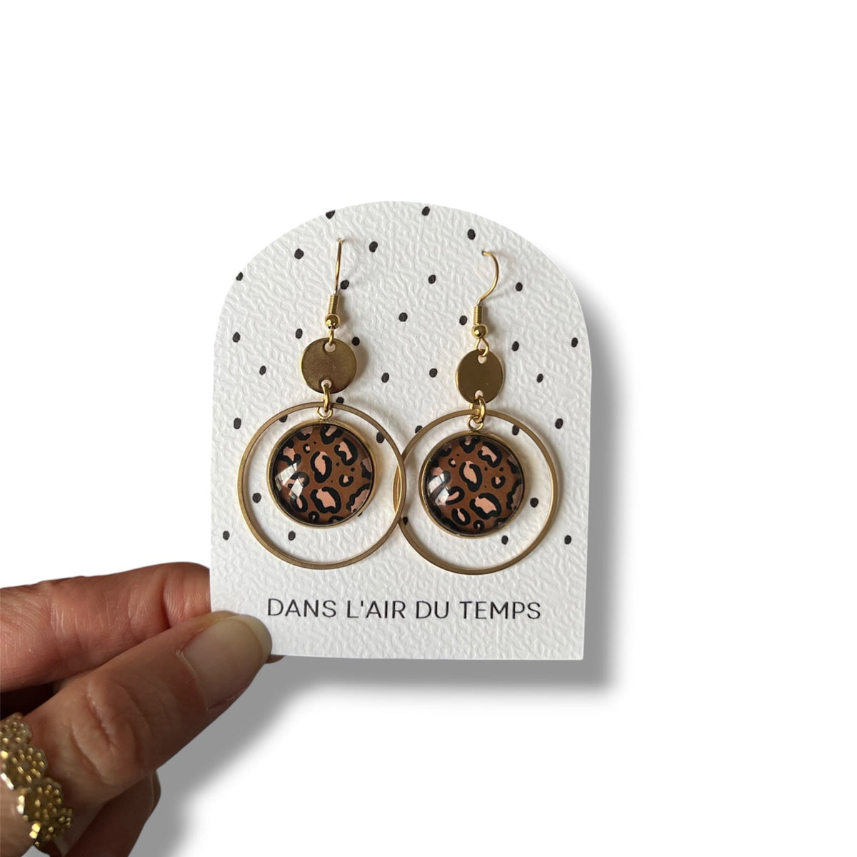 Boucles d'oreilles créoles motif léopard marron