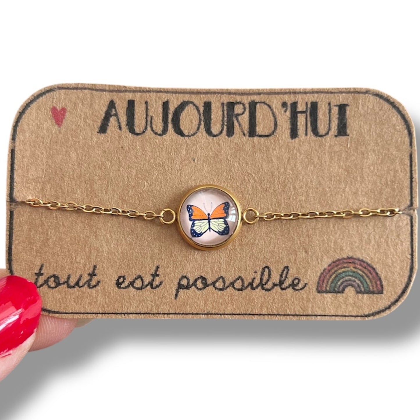 Orange butterfly Bracelet, golden or silver finish