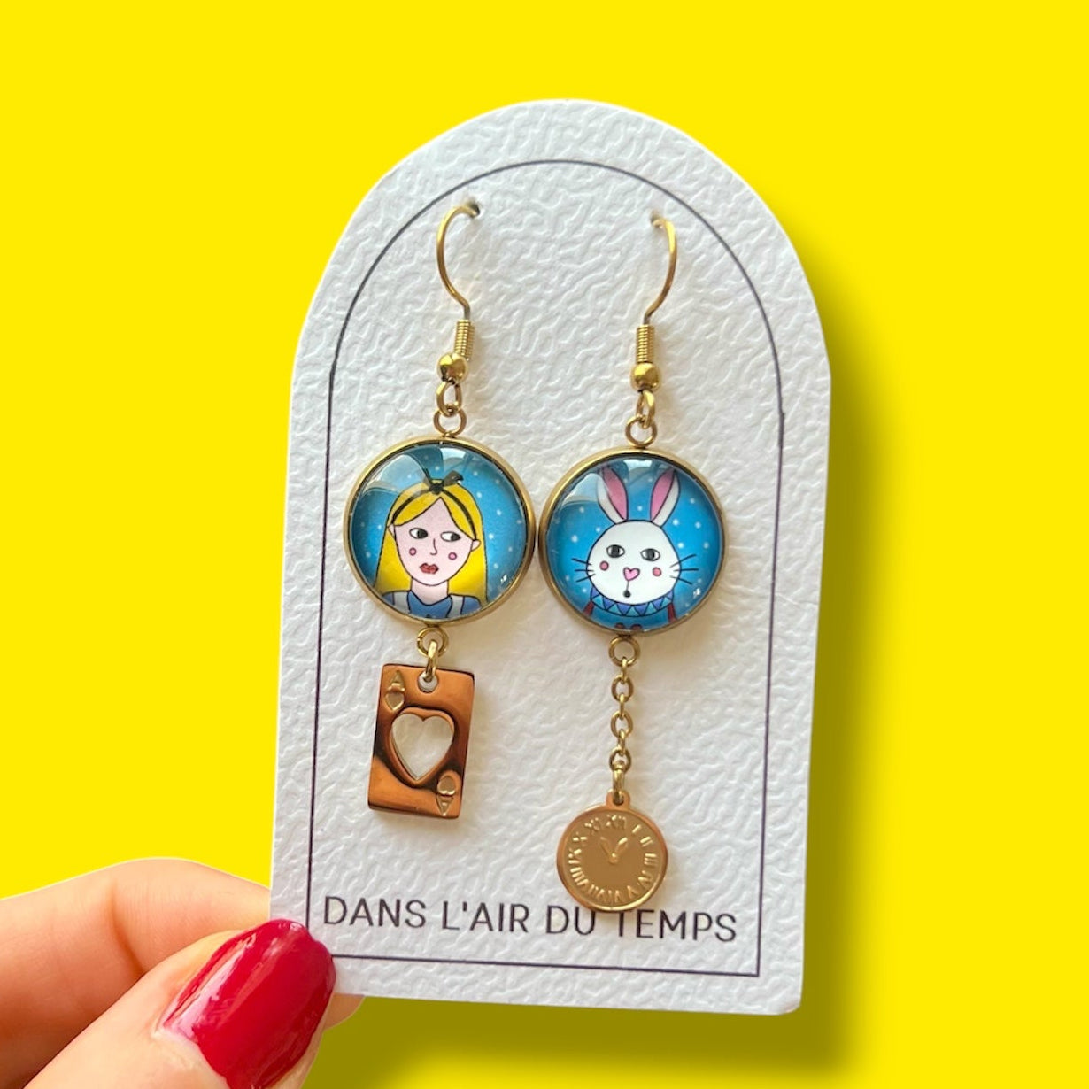 Boucles d'Oreilles Alice aux pays des Merveilles et Lapin blanc