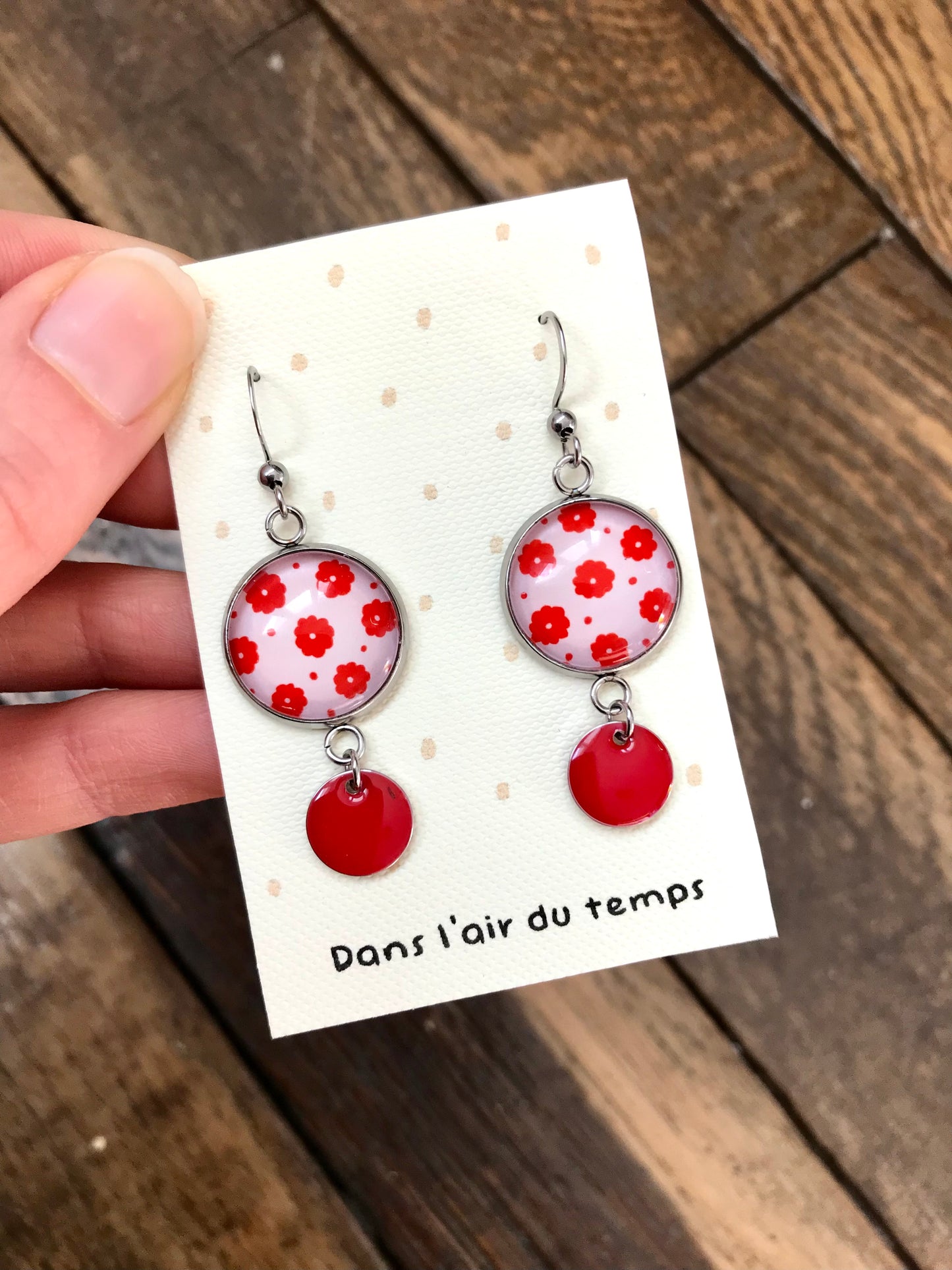Pink and red flowers earrings