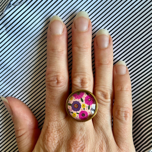 Colorful and yellow liberty Floral Ring, Golden or Silver Finish
