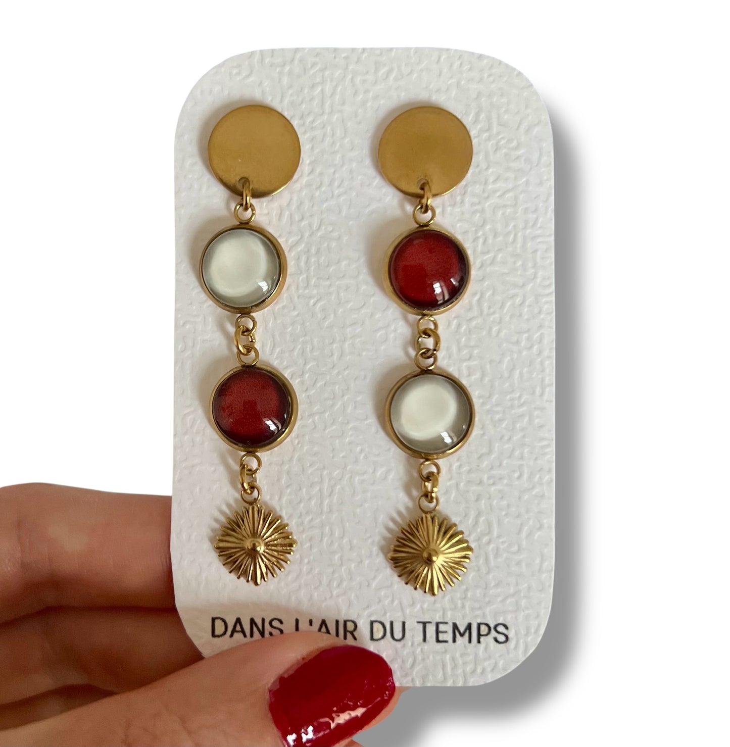 Burgundy and beige mismatched Earrings 