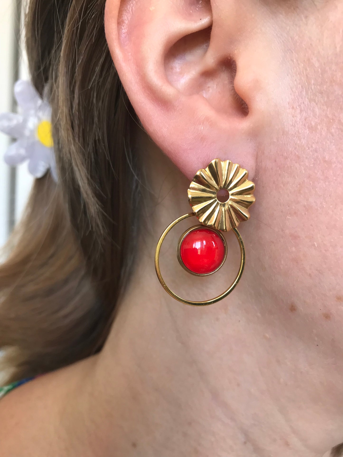 Red Boho Dangle Earrings