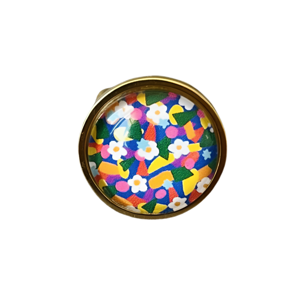 Bague dorée Fleurs Liberty multicolores