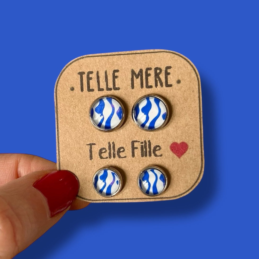 Puces d'Oreilles Mère Fille / "Telle mère, Telle Fille!" vagues bleues et blanches