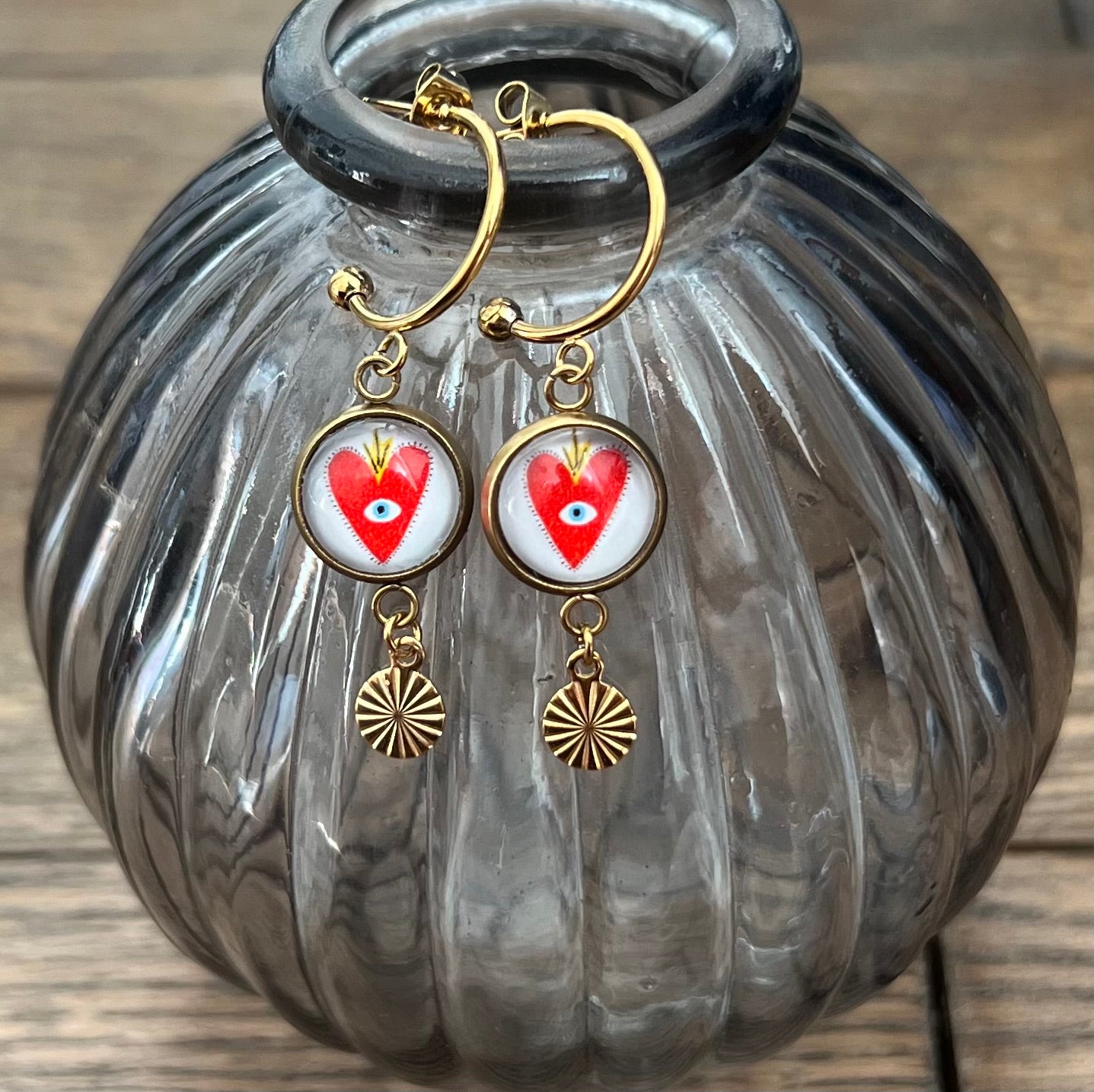 Sacred Red Heart mini hoop earrings