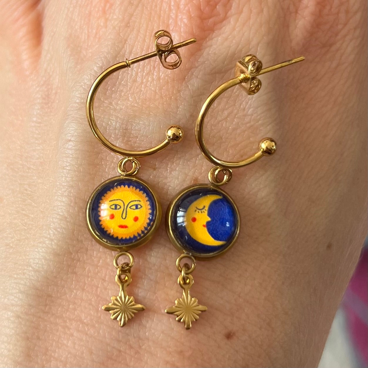 Sun Face and Moon HOOP EARRINGS