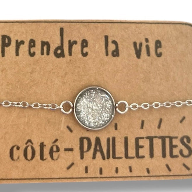 Bracelet Acier Inoxydable Paillettes Argentées