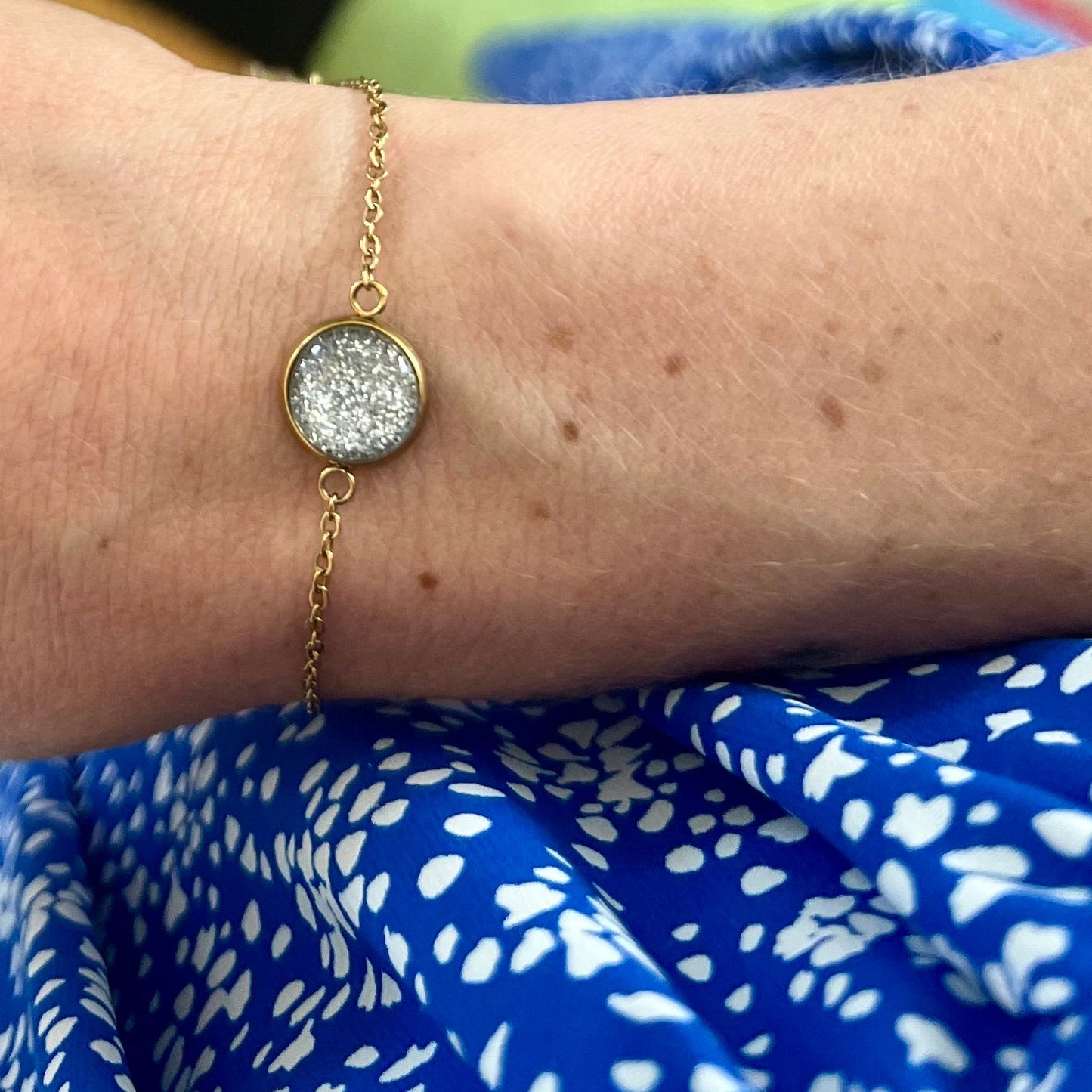 Bracelet Acier Inoxydable Paillettes Argentées