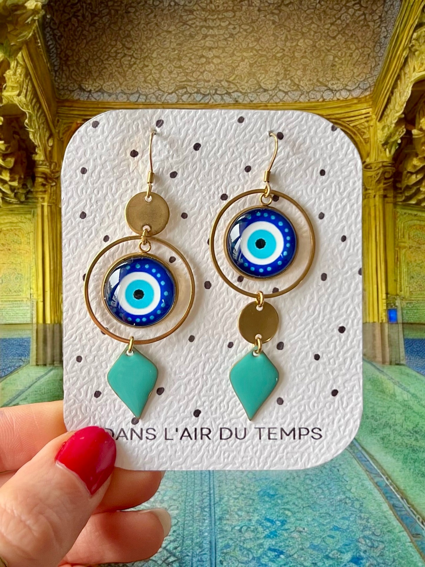 Blue and White eye mismatched Earrings , Golden or Silver Finish