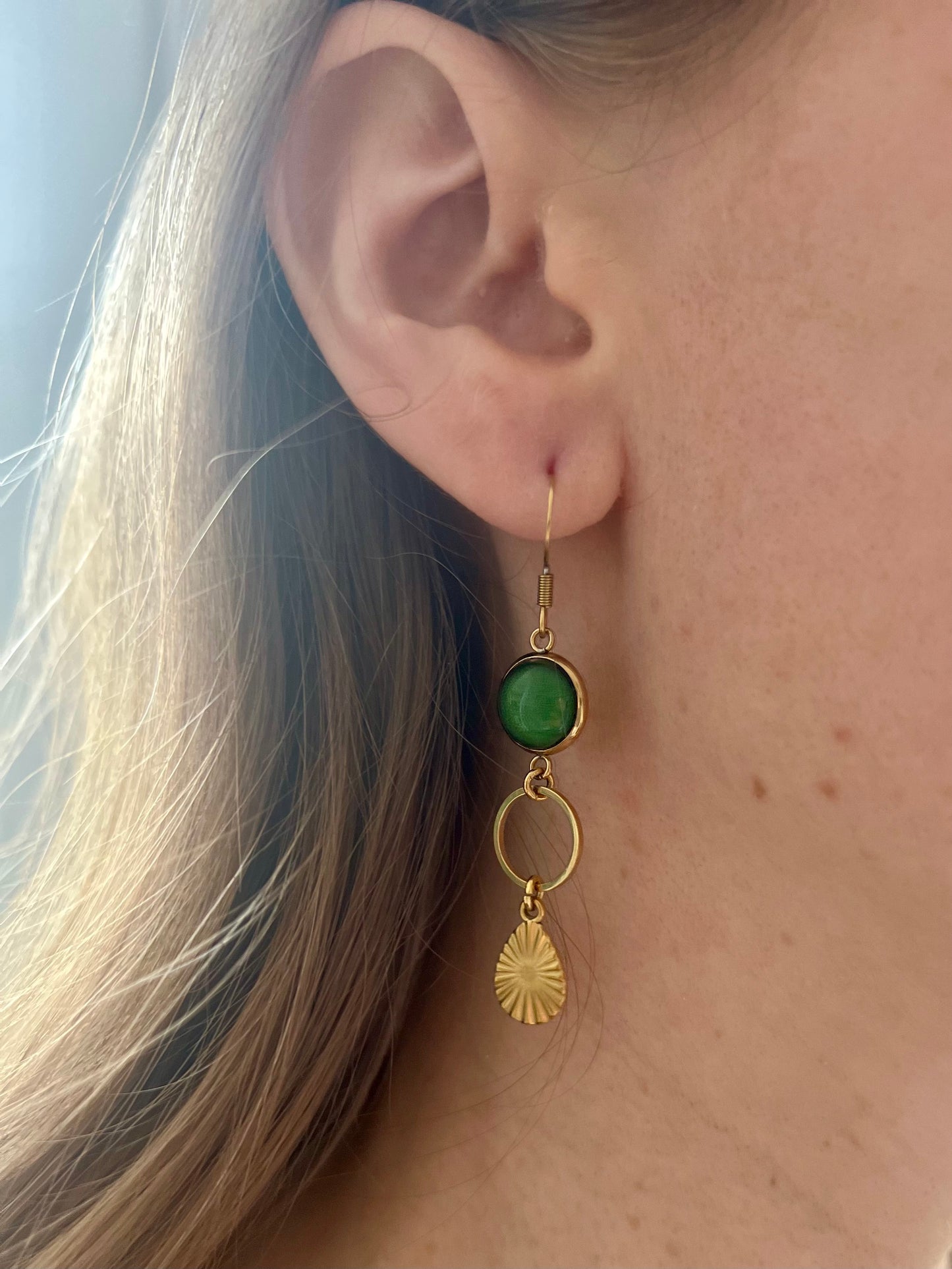 Green mismatched Earrings 