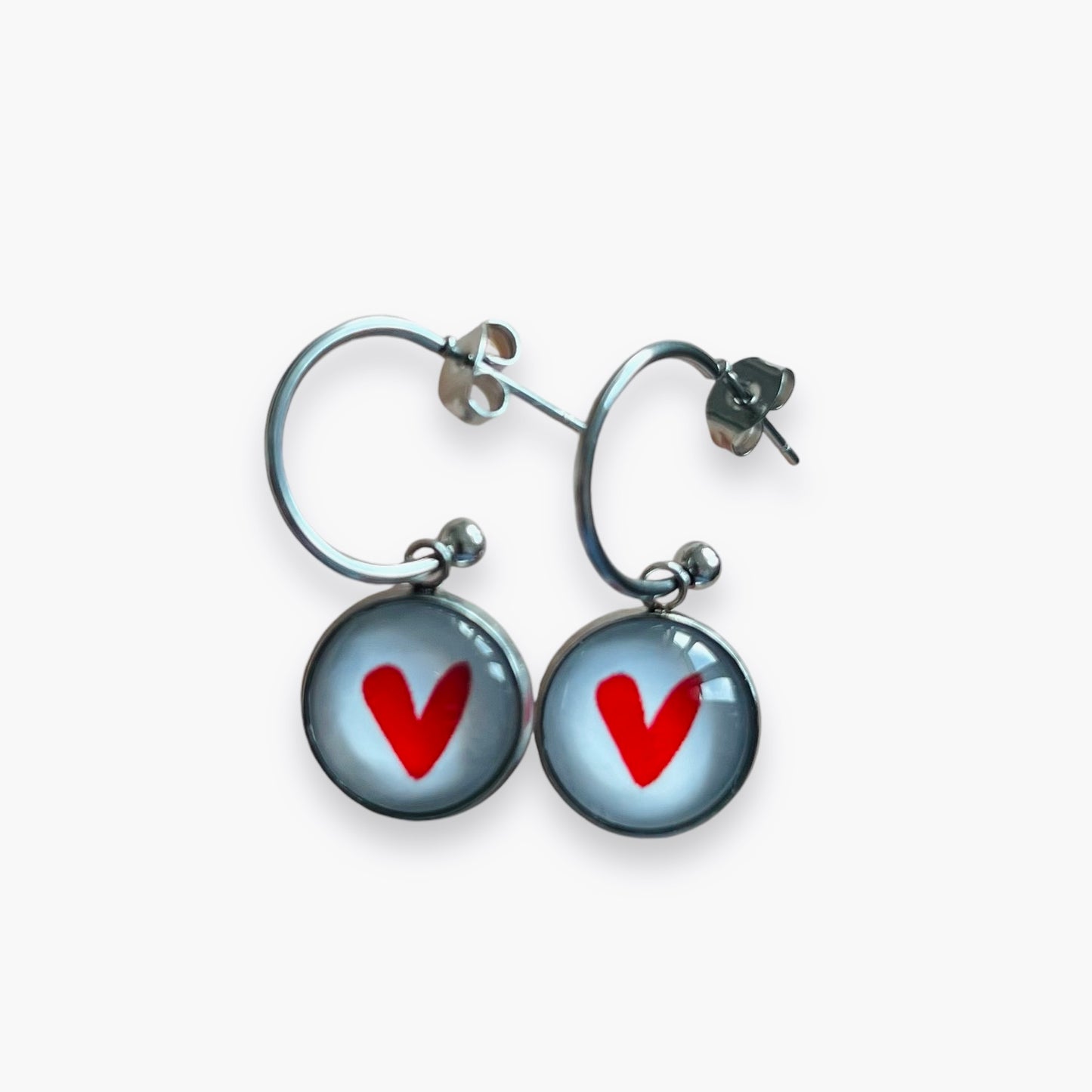 Red Heart mini hoop earrings