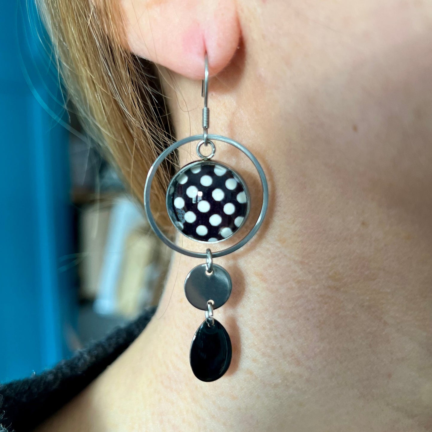 Black and White floral mismatched Earrings , Golden or Silver Finish