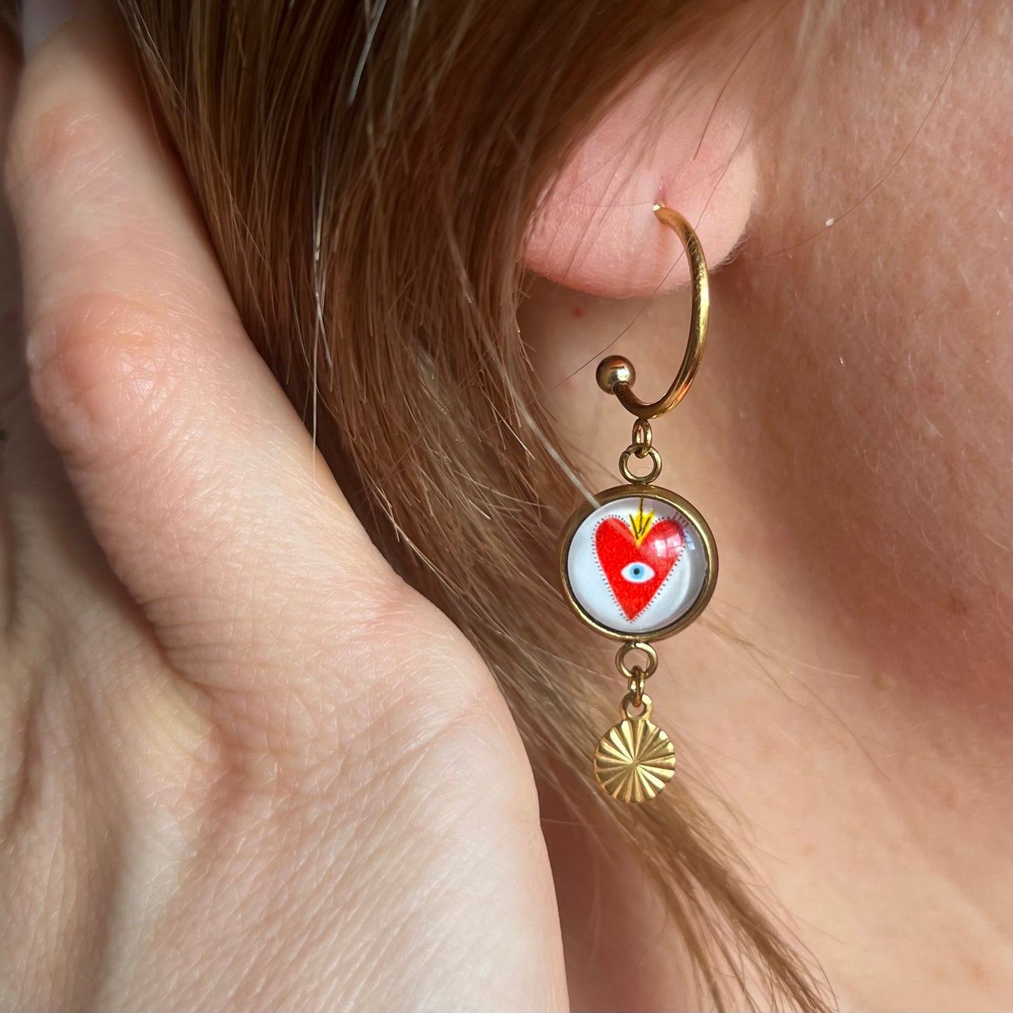 Sacred Red Heart mini hoop earrings