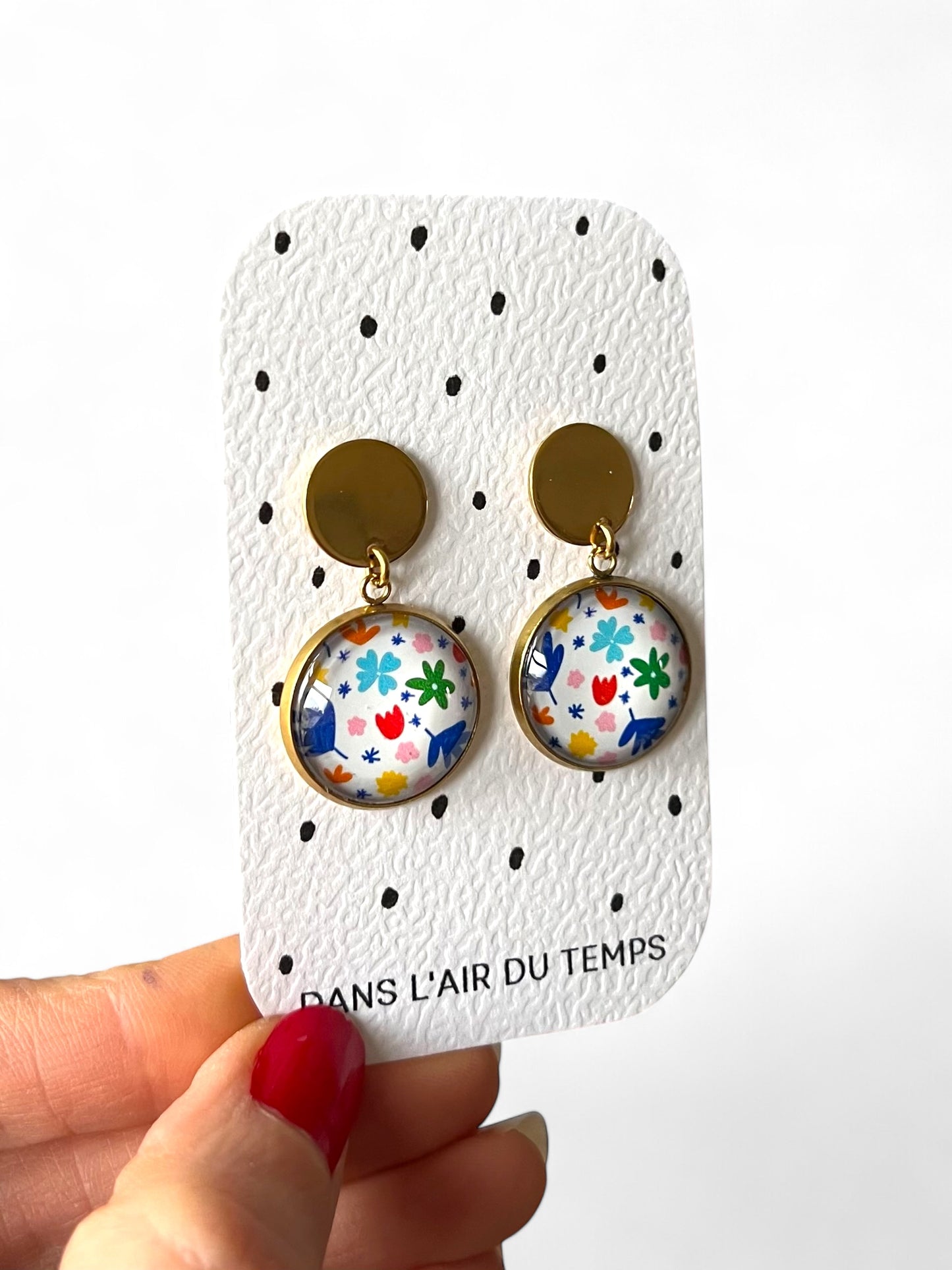 Colorful pattern matisse style earrings, Golden or Silver Finish